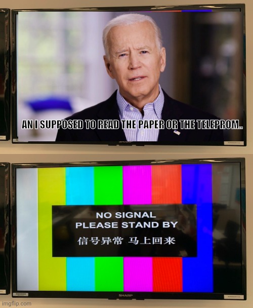 Some say you can still hear his handlers yelling "Pull the plug!" | AN I SUPPOSED TO READ THE PAPER OR THE TELEPROM.. | image tagged in joe biden | made w/ Imgflip meme maker