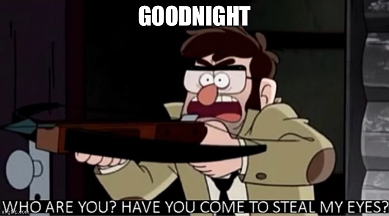 Who are you? Have you come to steal my eyes? | GOODNIGHT | image tagged in who are you have you come to steal my eyes | made w/ Imgflip meme maker