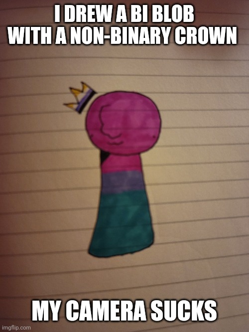 My markers also suck | I DREW A BI BLOB WITH A NON-BINARY CROWN; MY CAMERA SUCKS | made w/ Imgflip meme maker
