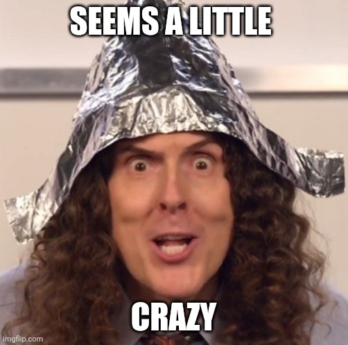 Weird al tinfoil hat | SEEMS A LITTLE; CRAZY | image tagged in weird al tinfoil hat | made w/ Imgflip meme maker