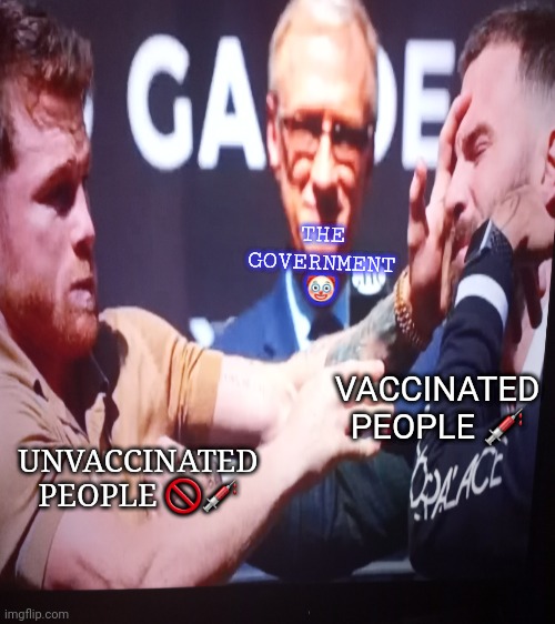 vaxine | THE GOVERNMENT 🤡; VACCINATED PEOPLE 💉; UNVACCINATED PEOPLE 🚫💉 | image tagged in political meme | made w/ Imgflip meme maker
