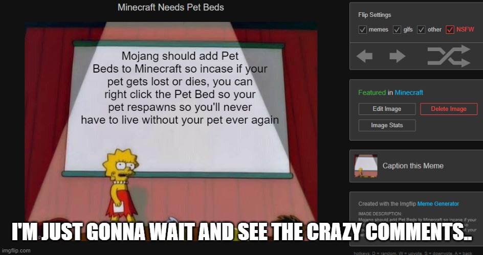 Most likely once I'm asleep | I'M JUST GONNA WAIT AND SEE THE CRAZY COMMENTS.. | made w/ Imgflip meme maker