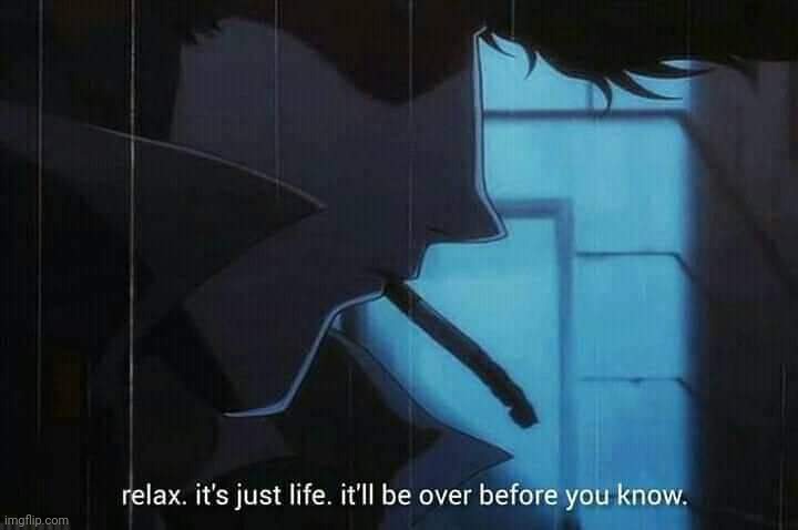 Cowboy Bebop Spike Spiegel relax. it's just life. | image tagged in cowboy bebop spike spiegel relax it's just life | made w/ Imgflip meme maker