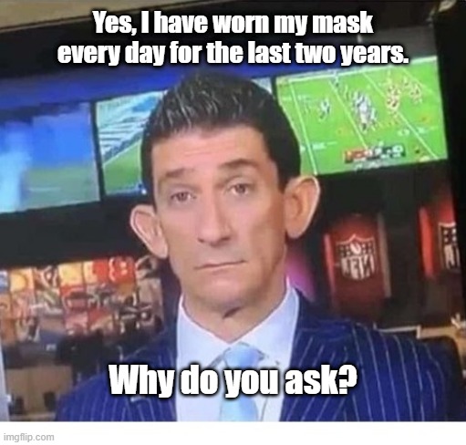 Mask Ears | Yes, I have worn my mask every day for the last two years. Why do you ask? | image tagged in mask,ears | made w/ Imgflip meme maker
