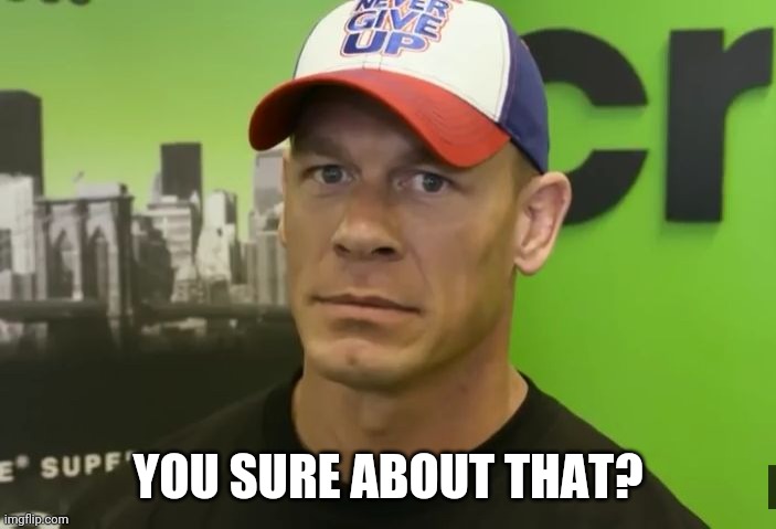 John Cena - are you sure about that? | YOU SURE ABOUT THAT? | image tagged in john cena - are you sure about that | made w/ Imgflip meme maker