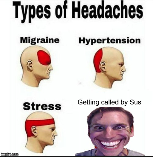 Types of Headaches meme | Getting called by Sus | image tagged in types of headaches meme | made w/ Imgflip meme maker