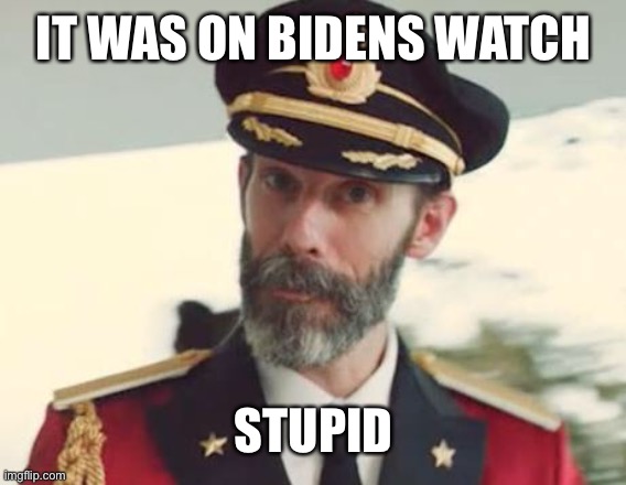 Captain Obvious | IT WAS ON BIDENS WATCH STUPID | image tagged in captain obvious | made w/ Imgflip meme maker