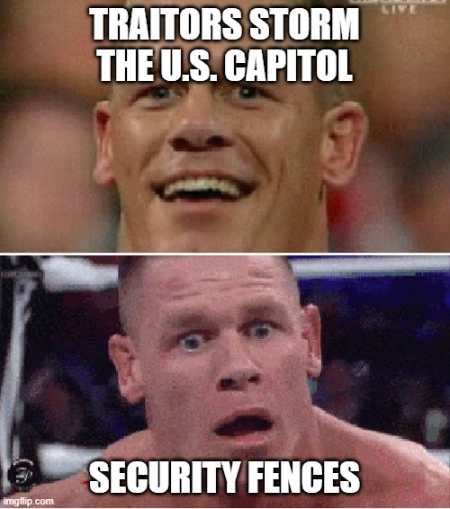 John Cena Happy/Sad | TRAITORS STORM THE U.S. CAPITOL; SECURITY FENCES | image tagged in john cena happy/sad | made w/ Imgflip meme maker