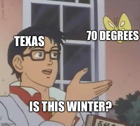 Is This A Pigeon Meme | 70 DEGREES; TEXAS; IS THIS WINTER? | image tagged in memes,is this a pigeon | made w/ Imgflip meme maker