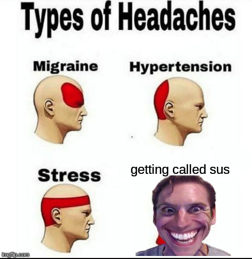 Types of Headaches meme |  getting called sus | image tagged in types of headaches meme | made w/ Imgflip meme maker