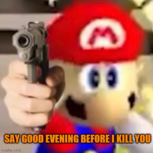 Mario | SAY GOOD EVENING BEFORE I KILL YOU | image tagged in mario | made w/ Imgflip meme maker