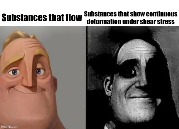Fluids | Substances that show continuous deformation under shear stress; Substances that flow | image tagged in mechanic | made w/ Imgflip meme maker