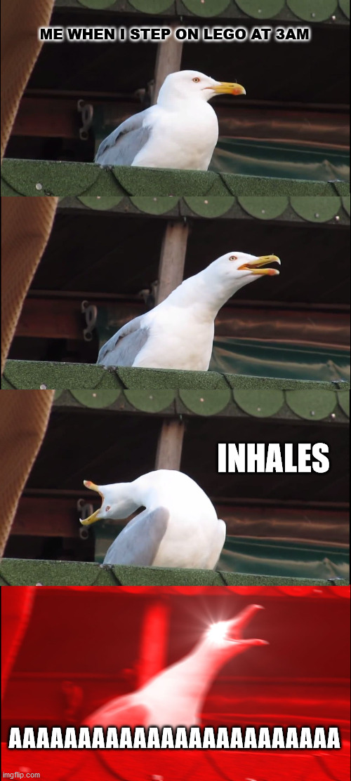 me when i step on a lego | ME WHEN I STEP ON LEGO AT 3AM; INHALES; AAAAAAAAAAAAAAAAAAAAAAAA | image tagged in memes,inhaling seagull | made w/ Imgflip meme maker