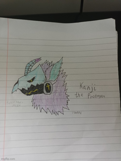 A somewhat old-ish drawing of my second sona and fursona, Kanji the protogen. | made w/ Imgflip meme maker