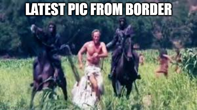 totally real news | LATEST PIC FROM BORDER | image tagged in apes,himans,border,charlton heston | made w/ Imgflip meme maker