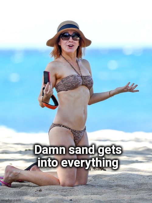 Alyson Hannigan | Damn sand gets into everything | image tagged in alyson hannigan | made w/ Imgflip meme maker