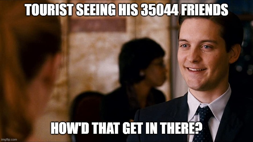 TOURIST SEEING HIS 35044 FRIENDS; HOW'D THAT GET IN THERE? | made w/ Imgflip meme maker