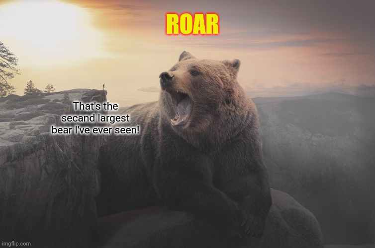 Bear takeover | ROAR; That's the secand largest bear I've ever seen! | image tagged in bear,grizzly bear,giant,bear takeover,oh no | made w/ Imgflip meme maker