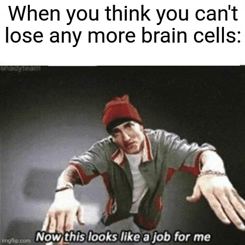 Now this looks like a job for me | When you think you can't lose any more brain cells: | image tagged in now this looks like a job for me | made w/ Imgflip meme maker