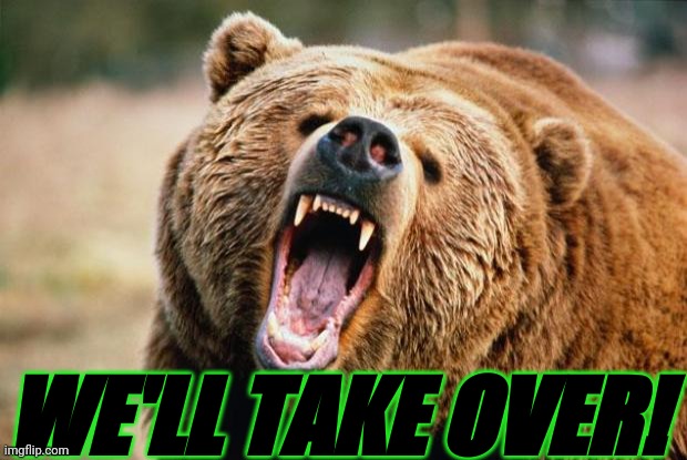 Bear domination | WE'LL TAKE OVER! | image tagged in bear angry,bear,bears,grizzly,grizzly bear,takeover | made w/ Imgflip meme maker