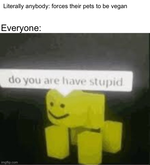 do you are have stupid | Everyone:; Literally anybody: forces their pets to be vegan | image tagged in do you are have stupid | made w/ Imgflip meme maker