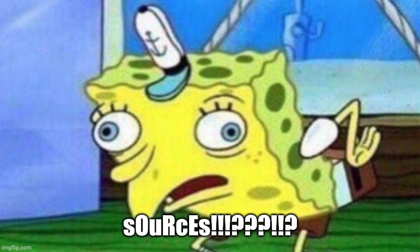 spongebob stupid | sOuRcEs!!!???!!? | image tagged in spongebob stupid | made w/ Imgflip meme maker