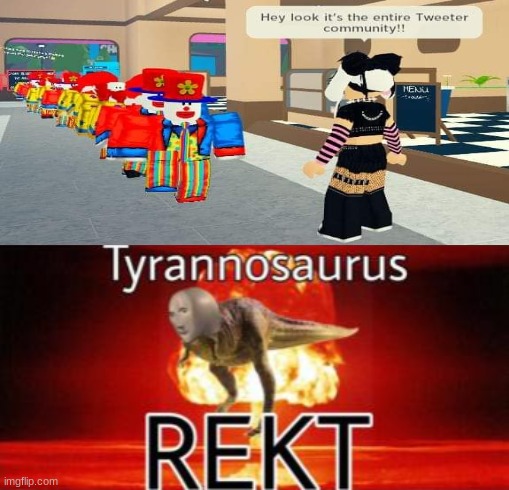 OOF | image tagged in tyrannosaurus rekt,memes,funny,roblox | made w/ Imgflip meme maker