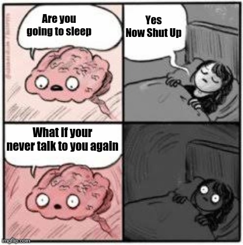 Sleepless Nights | Yes Now Shut Up; Are you going to sleep; What if your never talk to you again | image tagged in brain before sleep,hey you going to sleep | made w/ Imgflip meme maker