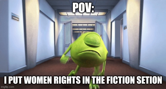 lolmamkwhieu | POV:; I PUT WOMEN RIGHTS IN THE FICTION SETION | image tagged in funny | made w/ Imgflip meme maker