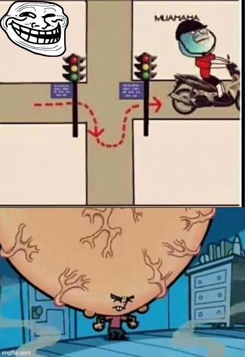 How to cross the road with motorcycle | image tagged in big brain timmy | made w/ Imgflip meme maker