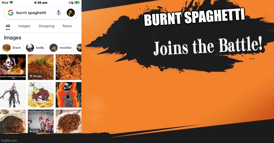 Burnt Spaghetti | BURNT SPAGHETTI | image tagged in smash bros | made w/ Imgflip meme maker