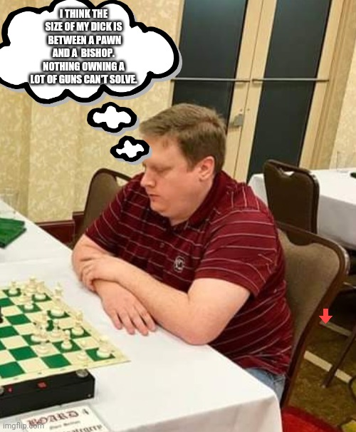 Chess master | I THINK THE SIZE OF MY DICK IS
 BETWEEN A PAWN AND A  BISHOP.
NOTHING OWNING A LOT OF GUNS CAN'T SOLVE. | image tagged in gun control,gun,conservative,second amendment,trump supporter,republican | made w/ Imgflip meme maker