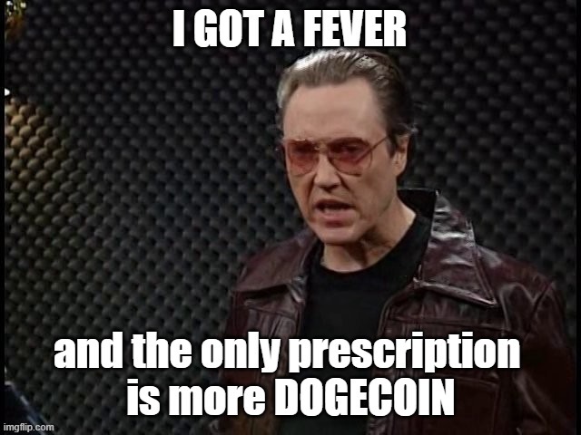DOGE Fever | image tagged in doge,christopher walken,to the moon,crypto,more cowbell,snl | made w/ Imgflip meme maker