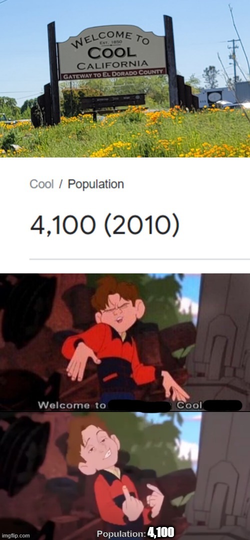 Welcome to Cool. | 4,100 | image tagged in welcome to downtown coolsville,cool | made w/ Imgflip meme maker