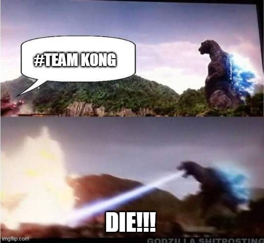 Godzilla Hates #TeamKong |  #TEAM KONG; DIE!!! | image tagged in godzilla hates x,godzilla | made w/ Imgflip meme maker