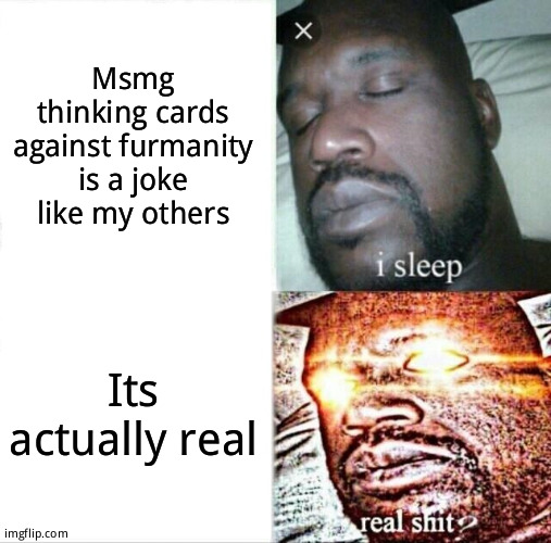 Sleeping Shaq Meme | Msmg thinking cards against furmanity is a joke like my others; Its actually real | image tagged in memes,sleeping shaq | made w/ Imgflip meme maker
