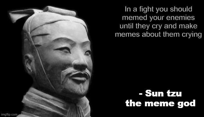 sun tzu last word about fighting | In a fight you should memed your enemies until they cry and make memes about them crying; - Sun tzu the meme god | image tagged in sun tzu,memes | made w/ Imgflip meme maker