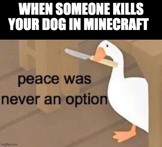 Peace was never an option | WHEN SOMEONE KILLS YOUR DOG IN MINECRAFT | image tagged in peace was never an option | made w/ Imgflip meme maker