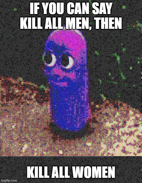 Beanos deep fried | IF YOU CAN SAY KILL ALL MEN, THEN; KILL ALL WOMEN | image tagged in beanos deep fried | made w/ Imgflip meme maker