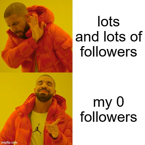 lots and lots of followers my 0 followers | image tagged in memes,drake hotline bling | made w/ Imgflip meme maker