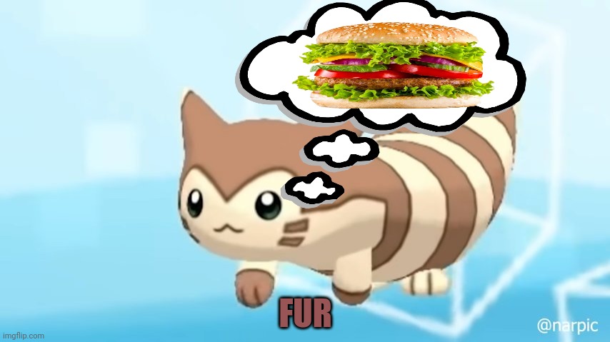 This furret wants your hamburger! | FUR | image tagged in furret walcc,furret,hamburger,nomnomnom,pokemon | made w/ Imgflip meme maker