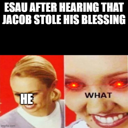Jacob deceiving Esau |  ESAU AFTER HEARING THAT JACOB STOLE HIS BLESSING; HE | image tagged in the what,the bible | made w/ Imgflip meme maker
