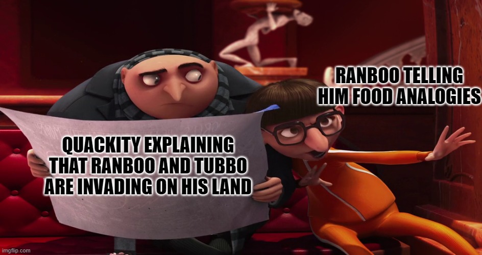 Vector explanation | RANBOO TELLING HIM FOOD ANALOGIES; QUACKITY EXPLAINING THAT RANBOO AND TUBBO ARE INVADING ON HIS LAND | image tagged in vector explanation | made w/ Imgflip meme maker