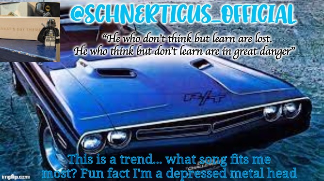 Schnerticus temp 2 | This is a trend... what song fits me most? Fun fact I'm a depressed metal head | image tagged in schnerticus temp 2 | made w/ Imgflip meme maker