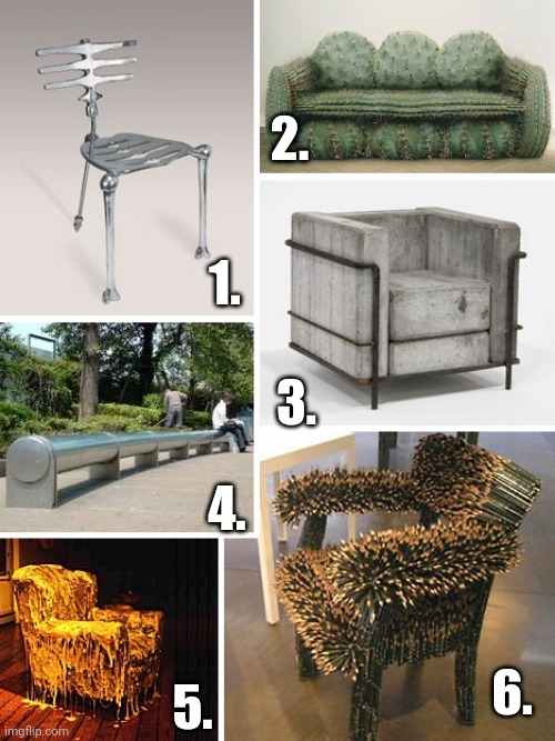 Witch one would you sit on? | 2. 1. 3. 4. 6. 5. | image tagged in chair | made w/ Imgflip meme maker