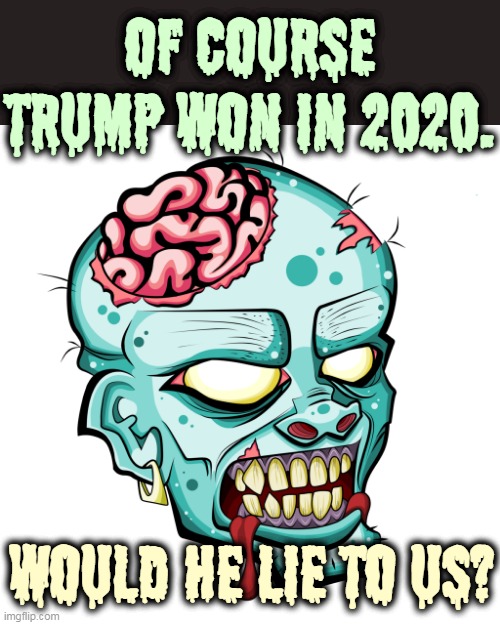 Trump? Lie? What a concept! | OF COURSE TRUMP WON IN 2020. WOULD HE LIE TO US? | image tagged in vote,living,person,trump,followers,zombies | made w/ Imgflip meme maker