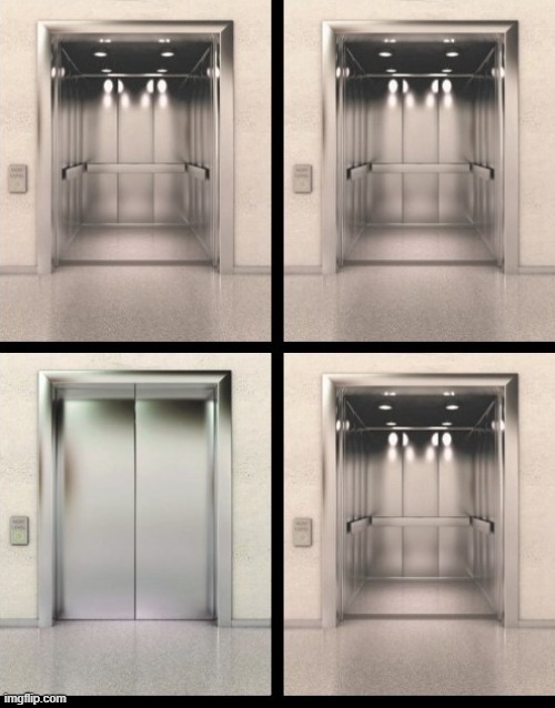 Template listed as "elevator 4 panel" Link in comments | image tagged in elevator 4 panel,new template,template | made w/ Imgflip meme maker