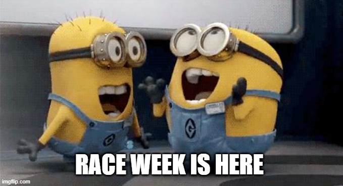 Excited Minions Meme | RACE WEEK IS HERE | image tagged in memes,excited minions,f1 | made w/ Imgflip meme maker