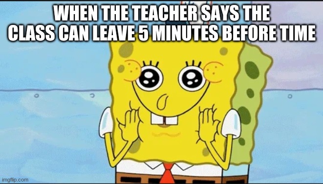 School | WHEN THE TEACHER SAYS THE CLASS CAN LEAVE 5 MINUTES BEFORE TIME | image tagged in school | made w/ Imgflip meme maker