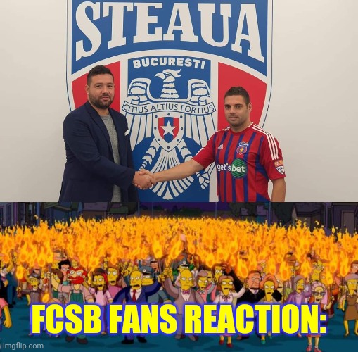 Adi Popa comes to Steaua to win Liga 2 as FCSB fans are angry | FCSB FANS REACTION: | image tagged in simpsons angry mob torches,adi popa,steaua,fcsb,fotbal,memes | made w/ Imgflip meme maker